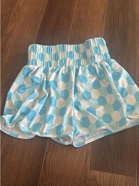 Blue & White Hexagon Print Smocked Waist Shorts